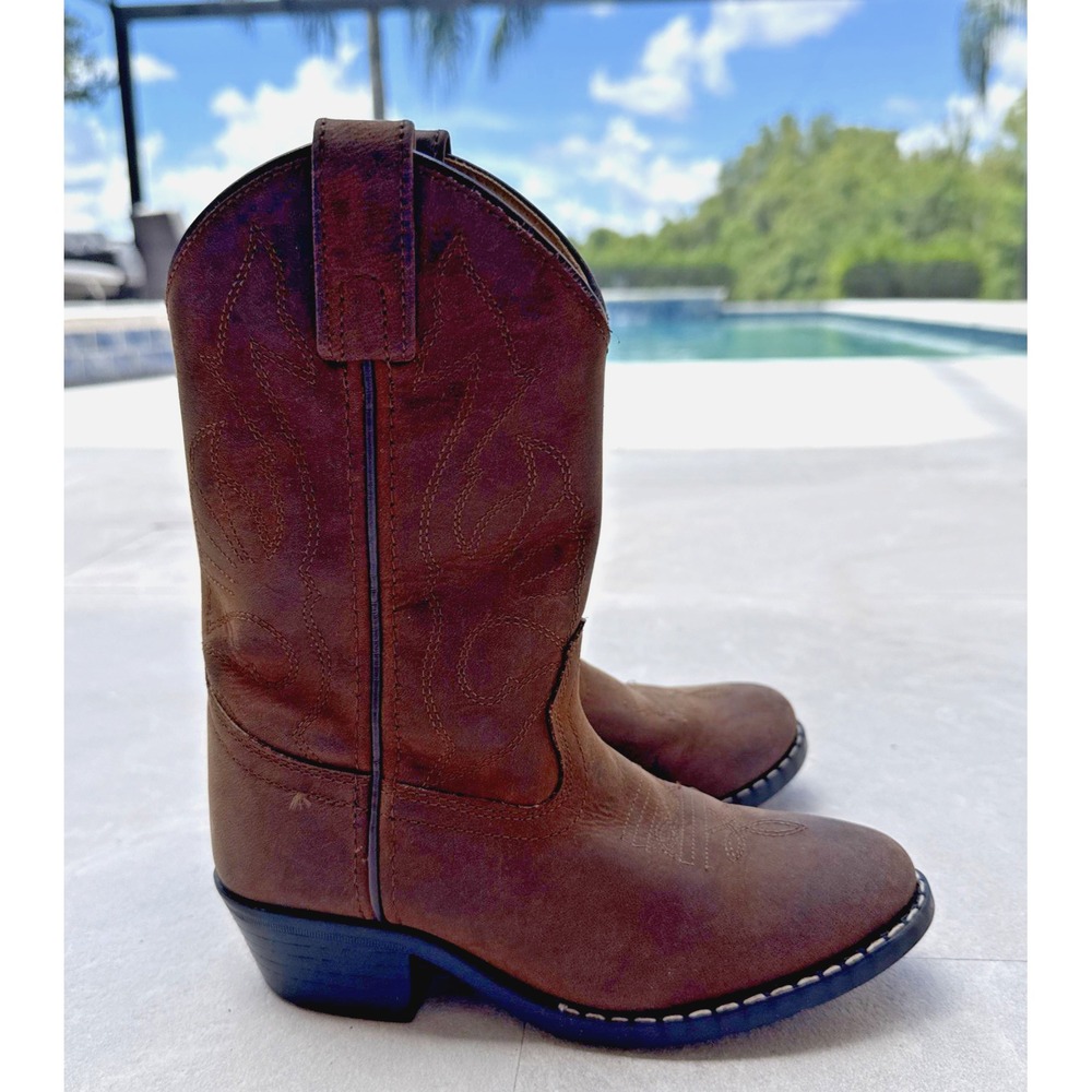 Masterson Boot Co Brown Real Leather Western Cowboy Boots Kids Size 13M RB2000C